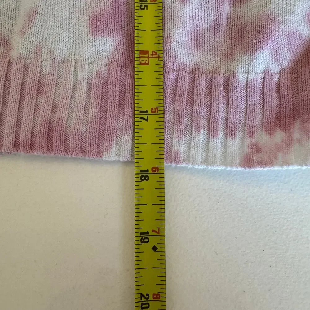 Anthropologie Pink White Tie Dye V Neck Sweater Size XS Cotton Long Sleeve